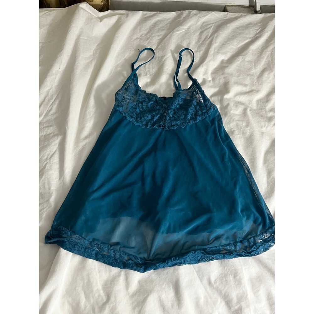 Avidlove Women Teal Blue Mesh Lace‎ Babydoll Chemise Lingerie Dress Small